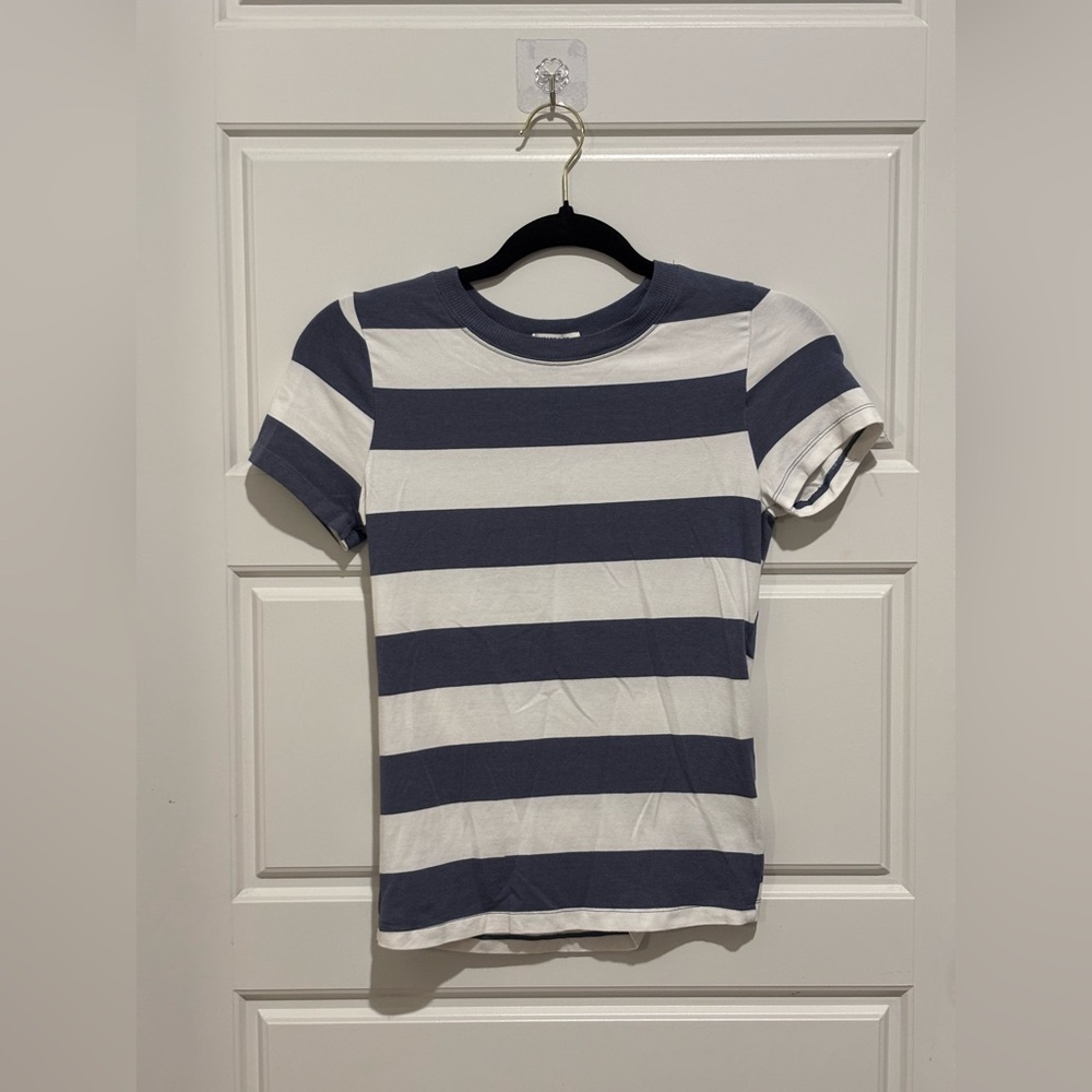 Heart & PS Blue & White Striped Tee – Soft Cotton, Classic Casual Style